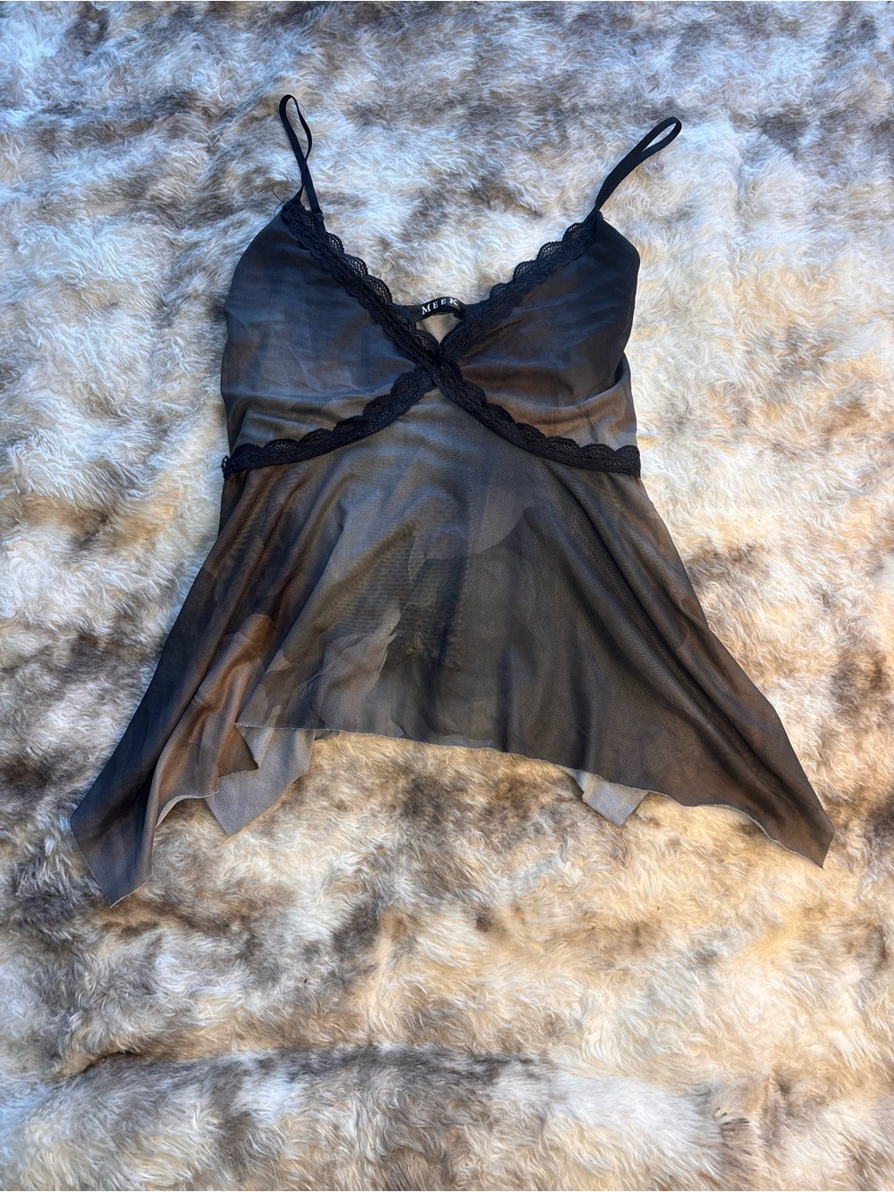 Y2K Vintage MEEK babydoll Black Lace Trim Cami Top